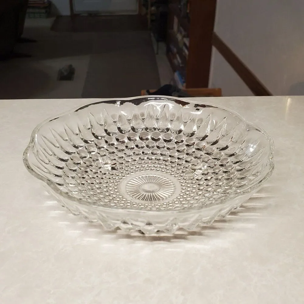 Vintage Anchor Hocking 3-Toed Footed Clear Hobnail Candy Dish Bowl.